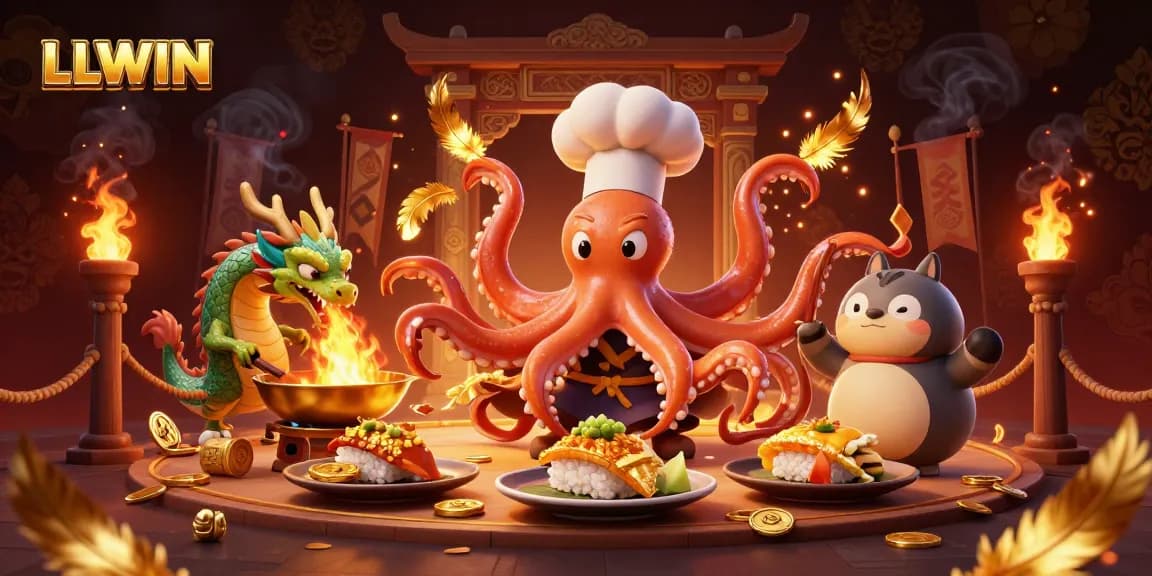 Engage in LLWIN with vibrant characters and thrilling game elements in a dynamic casino illustration.