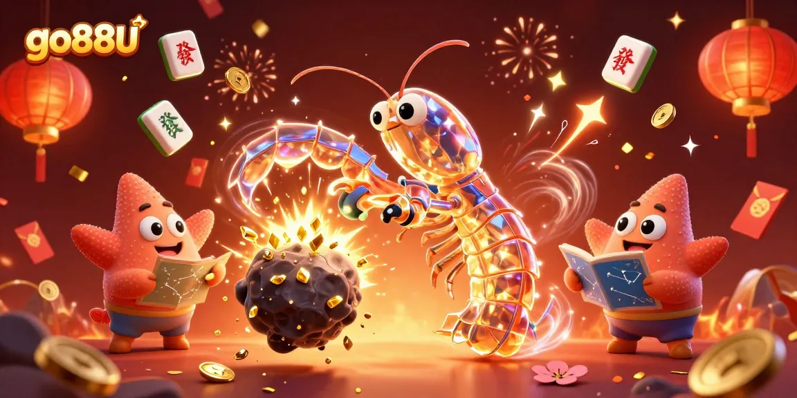 Engage in thrilling adventures with go88u as the galactic samurai mantis shrimp battles an asteroid, showering golden gems.