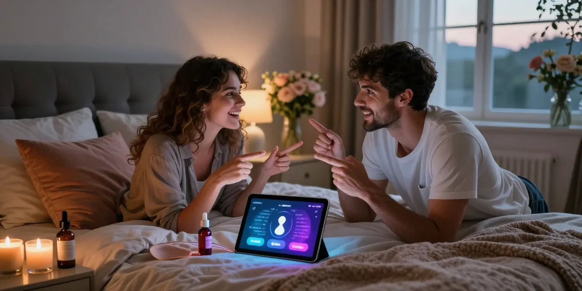 Couple exploring sex ai technologies in an elegant bedroom setting, highlighting intimacy and innovation.