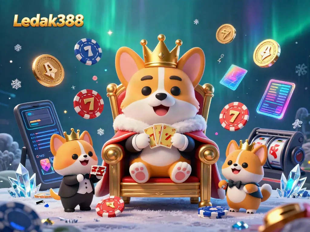 Experience the thrill with Ledak388 as royal corgi and butler present dazzling casino elements in a lavish setting.