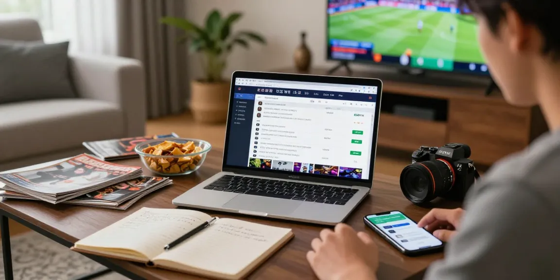 Engaged user exploring 토토사이트 검증 먹튀스팟 reviews on laptop amidst a cozy living room.