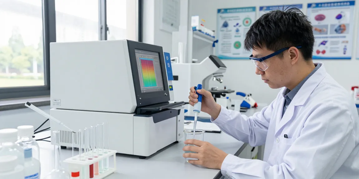 Research-grade peptides being synthesized in a sterile lab environment with scientists conducting analysis.