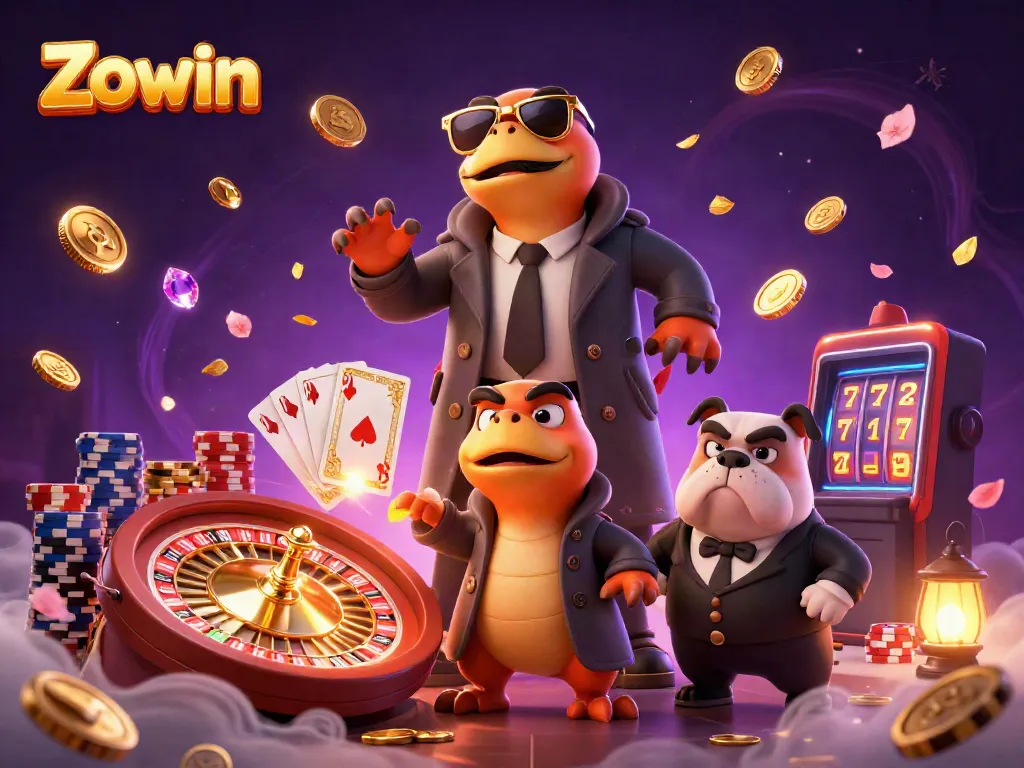 Win big with Zowin as cartoon raptors attempt a clever disguise at the casino VIP lounge.