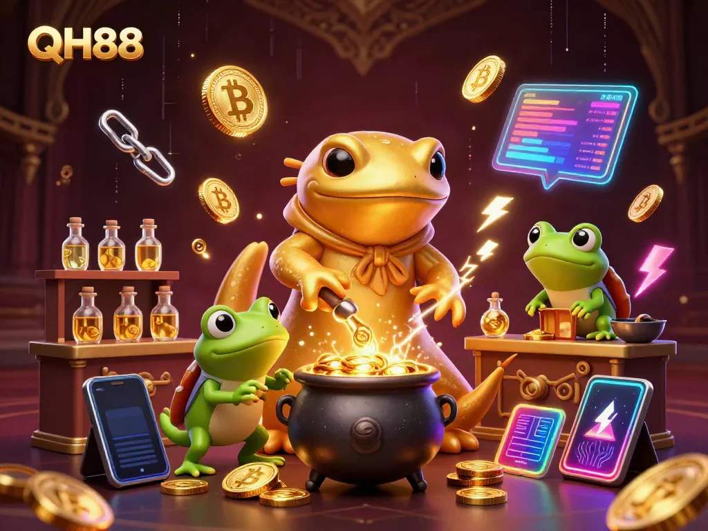 Experience thrilling gaming adventures at QH88 with vibrant casino elements and expert alchemical visuals.